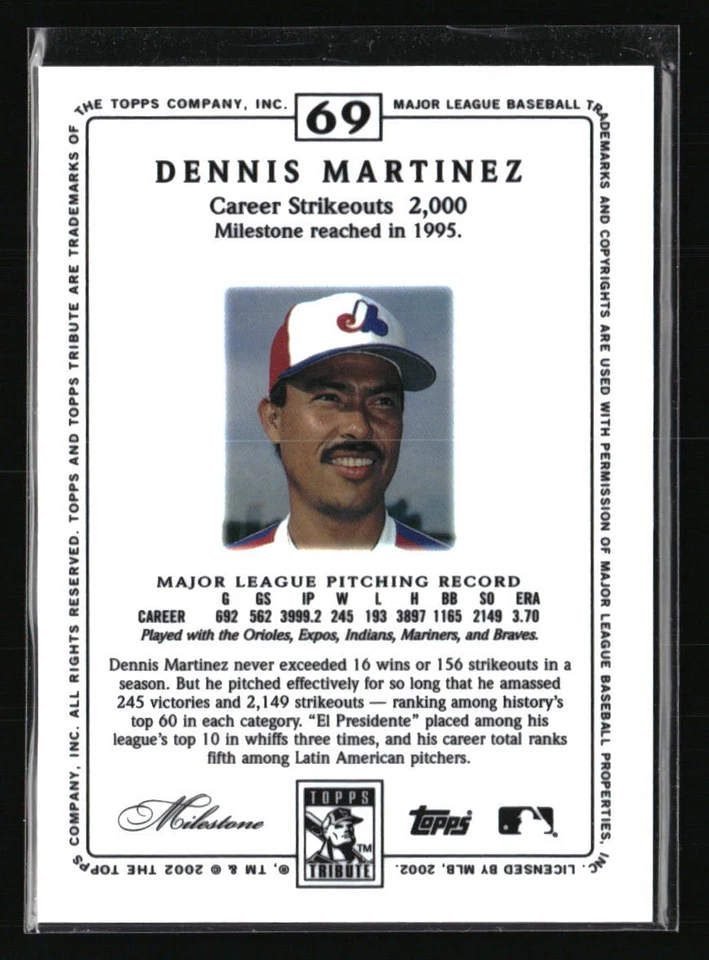 Dennis Martinez 2002 Topps Tribute #69  Baseball Card - Image 2 of 2
