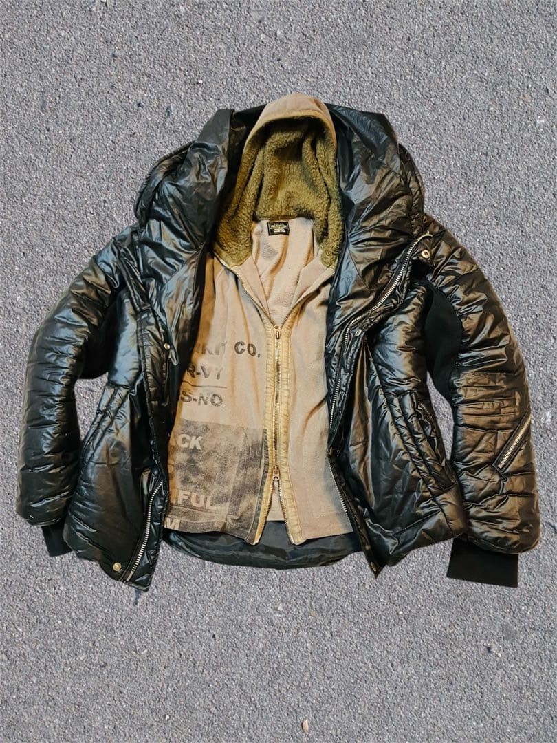 【00's archive】bono type leather jacket Bono 00s Archive Down Jacket Military Grunge Wire Detailing | eBay