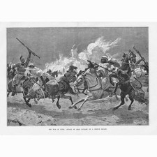 TUNISIA Attack of Arab cavalry on a French Square - Antique Print 1881