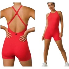 Prana Becksa Shortie 1 pc Fitted Romper Built in Bra Carmine Red Heather XL 99