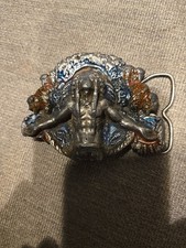 1981 Bergamot Brass Co Indian Chief Arms Outstretched Belt Buckle Siskiyou
