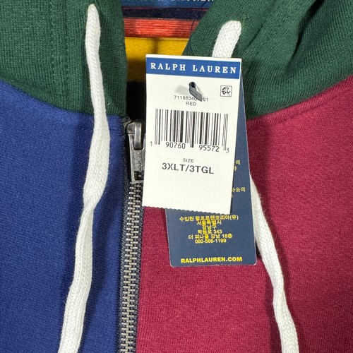 Ralph Lauren Hoodie Mens 3XLT 3XL Tall Color Block Crest Full Zip Jacket - Picture 3 of 10