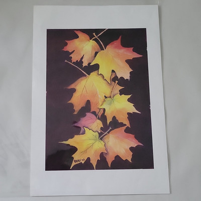 Autumn Fall Maple Leaves Watercolor Art Print 18x12 
