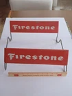 Vintage Firestone Gas & Oil Metal Tire  Holder Display Rack Advertising TIN Sign
