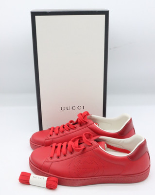 Gucci Ace Leather Hibiscus Red Interlocking G Shoes Men's Size G 9/US 9.5/EU 43