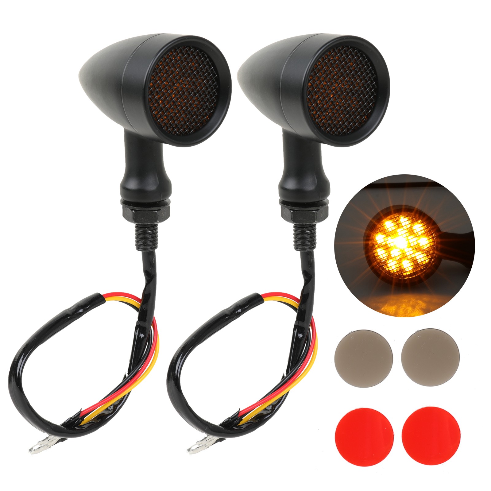 Balck Motorcycle Amber LED Turn Signal Bullet Blinker Ruuning Light For Harley