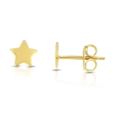 14K Yellow Gold 7mm Shiny Fancy Star Push Back Stud Earrings