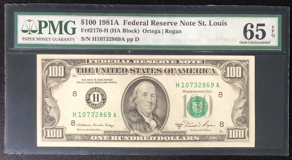 1981A $100 Federal Reserve Note - St. Louis (H) - Small Head - Fr#2170-H PMG65 - Image 2 of 4