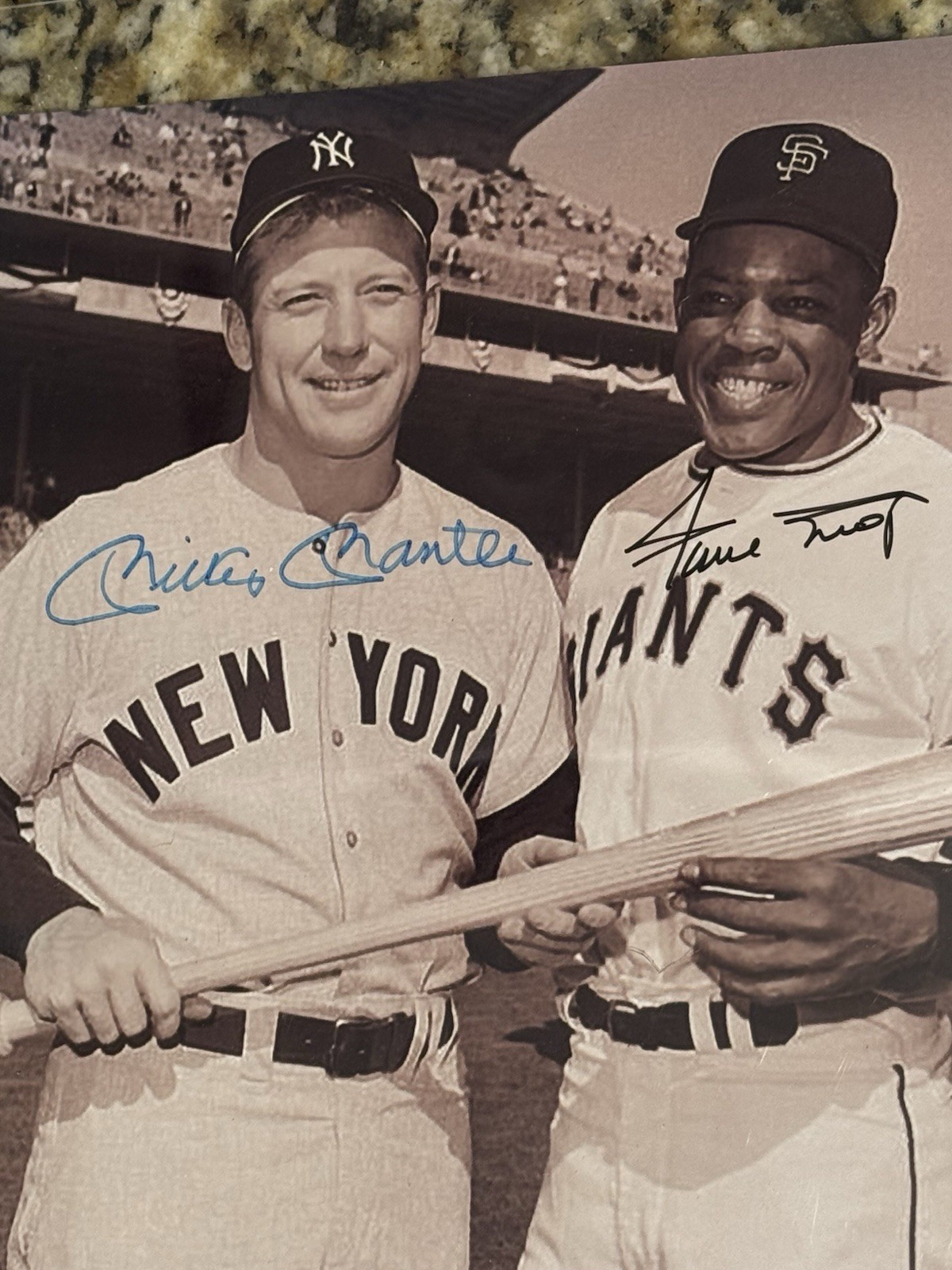 Micky Mantle & Willie Mays Before Game Rookie Photo and Autographed With COA