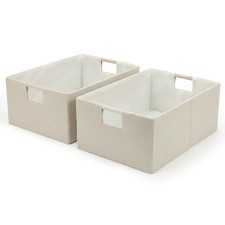 Foldable Fabric Storage Cubes, 2 Packs Cloth Storage Baskets with Wooden Hand...