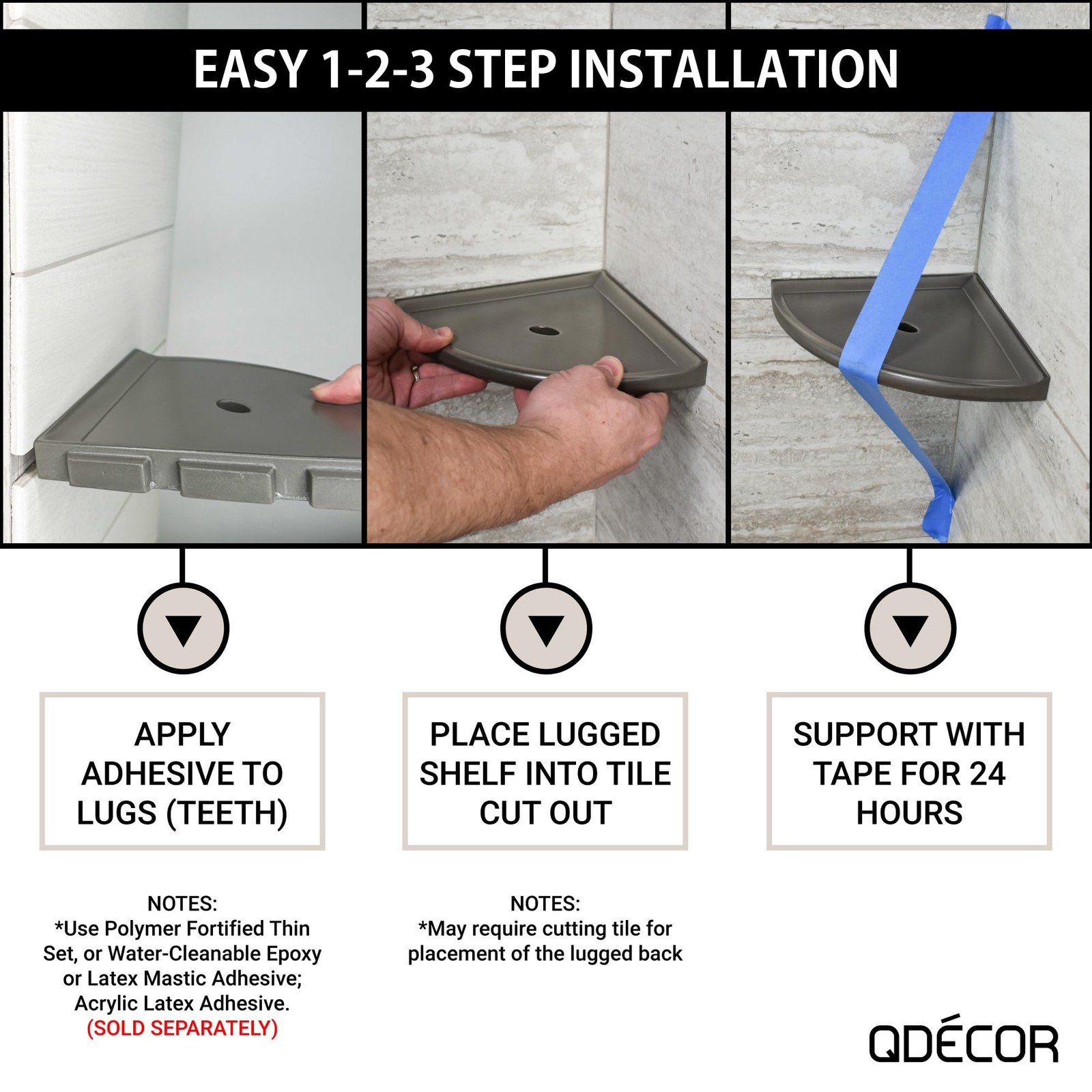 8" Corner Shower Shelf - Lugged for New Construction, Shower Organizer for Ti...