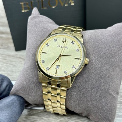 NEW✓DIAMONDS✓ Bulova Sutton Gold Tone Luxury Date  display picture 1