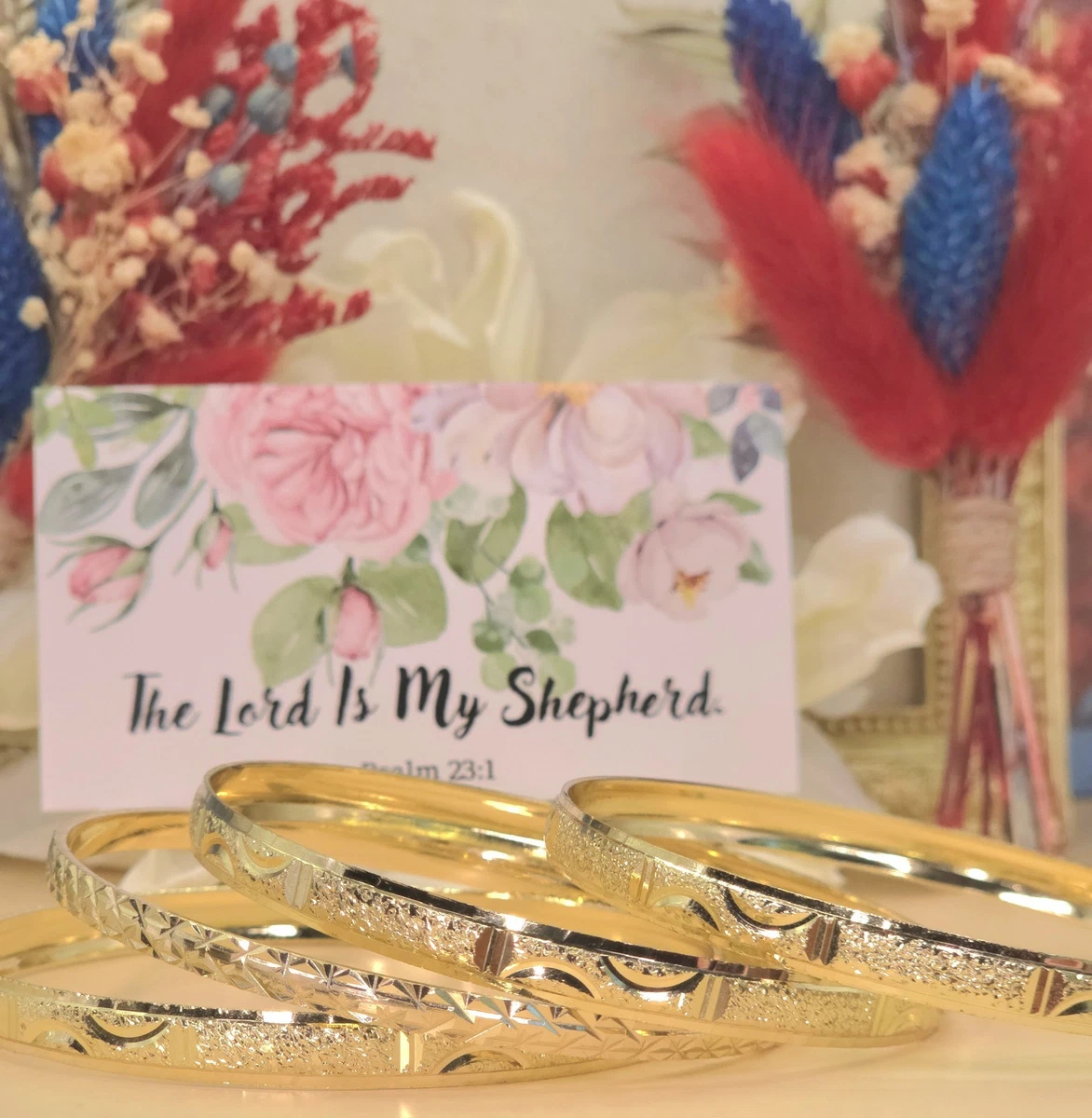 14K vergoldet Armreif Armband 4er Set strukturiert Diamantschliff Gold Größe 7