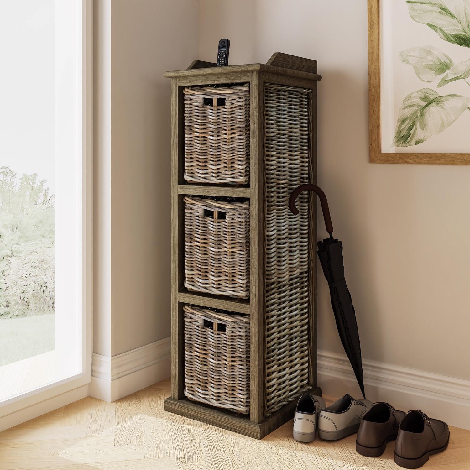 FWStyle Maya 3 Drawer Tall Storage Unit - Kubu Rattan - Brown - Image 2