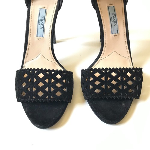 Prada Camoscio Laser Cut Heels Pumps Sandalen Damen 36,5 6,5 Schwarz Wildleder Leder - Bild 4 von 10