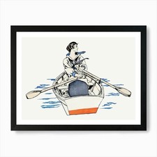Woman Rowing In The River, Edward P Framed Wall Art Poster Canvas Print Picture