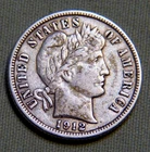 1912 D United States Silver Barber Dime Choice XF / AU Details - Lot 1405