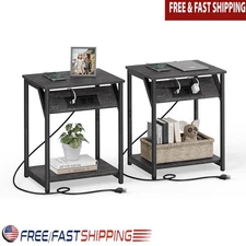 Narrow Side Tables W/ Charging Stations USB Ports AC Outlets Small Spaces
