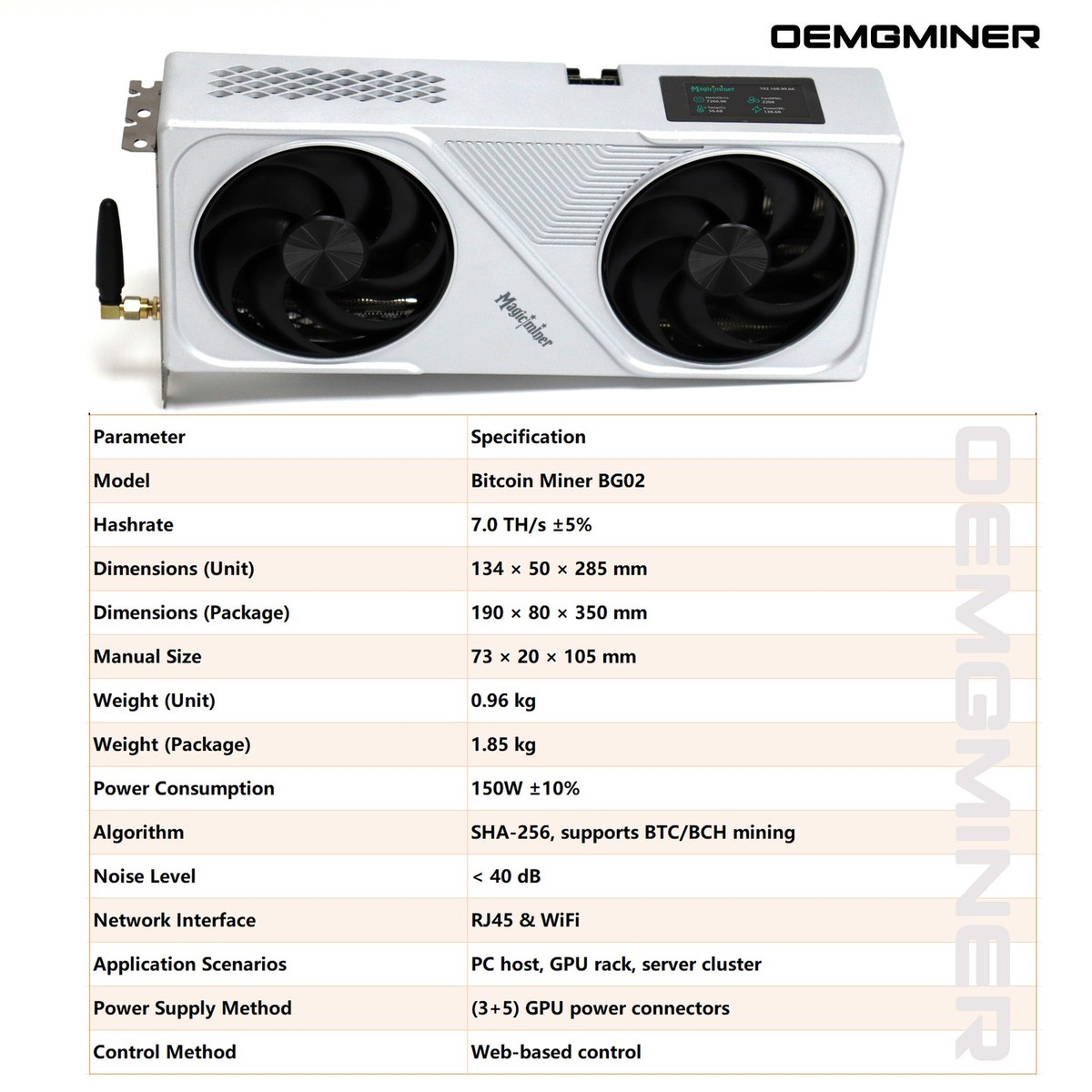Bitcoins Miner Magic Mienr BG02 7TH/S 150W BTC Solo Silent Miner