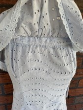 NWT H by Halston Eyelet Ruffle Off Shoulder Dress XS Baby Blue All Cotton Lined
