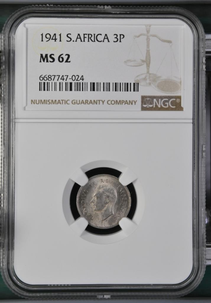 South Africa 3 Pence 1941 NGC MS 62