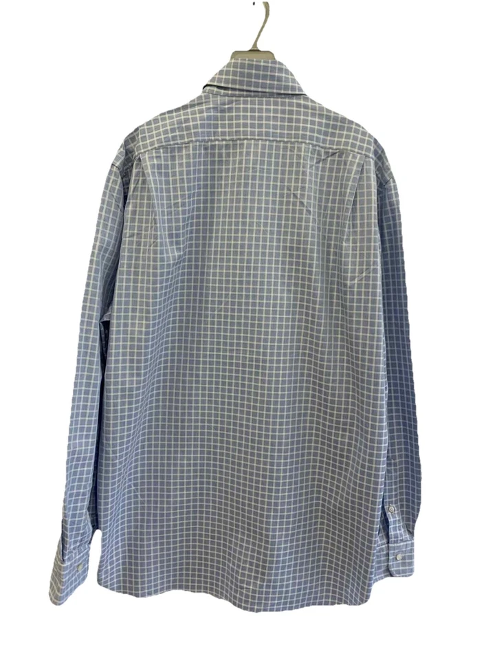 Barba Napoli Men’s Dress Shirt Blue White Check 100% Cotton Sz44 / 17.5/ XL #C12 - Image 2 of 4