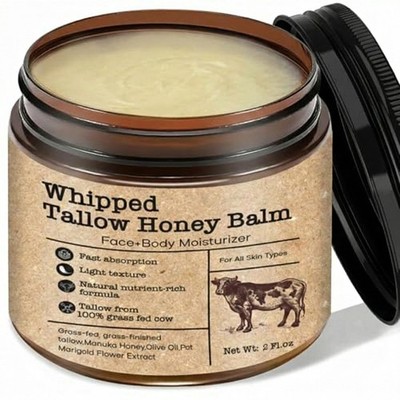 Beef Tallow Honey Balm for Sensitive Skin: Grass-Fed Whipped Tallow Moisturiz...