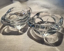 VTG Bayel French Crystal Art Glass Open Salt Dip Cellar Dish Pair, Marked