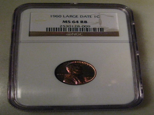 Beautiful Rainbow Toned Lincoln 1960 Large Date 1c 1960 NGC Graded MS 64 RB Coin