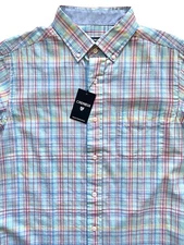 Daniel Cremieux Classics Nwt Cotton & Hemp Blue Check Short Sleeve Shirt XL