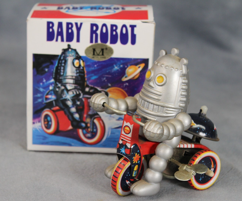 Vintage MS-013 Baby Robot Tin Tricycle Robot Clockwork Space Toy Boxed Working