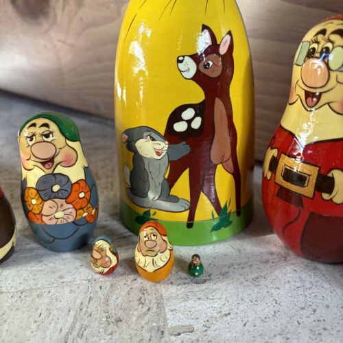 Vintage Snow White And Seven Dwarves Wood Nesting Doll with arms, complete - Picture 3 of 8