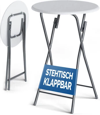 Table haute pliable blanc Ø 60cm métal décor en bois plateau table MDF table bar - Photo 1/4