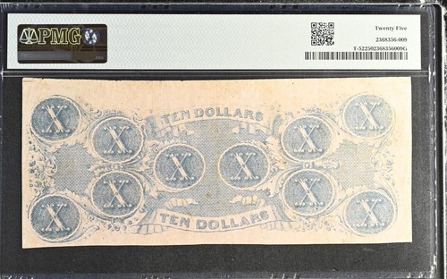1862 $10 Confederate States of American T-52 - PMG 25 VF - Picture 2 of 3