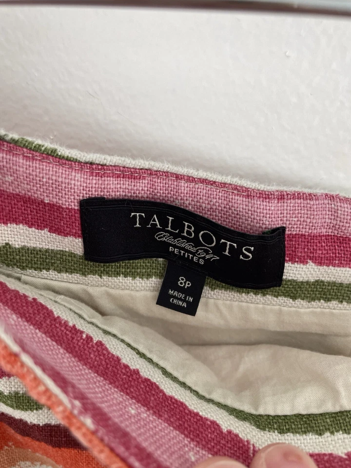 Falda lápiz recta Talbots 8P rosa verde a rayas 100 % lino para mujer 8 Petite’s Foto 3 de 4