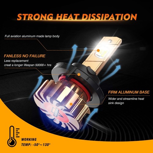 AUXBEAM H13 9008 LED Headlight Bulb Hi/Lo Beam 6500K for Jeep Wrangler 2007-2023 - Picture 4 of 12