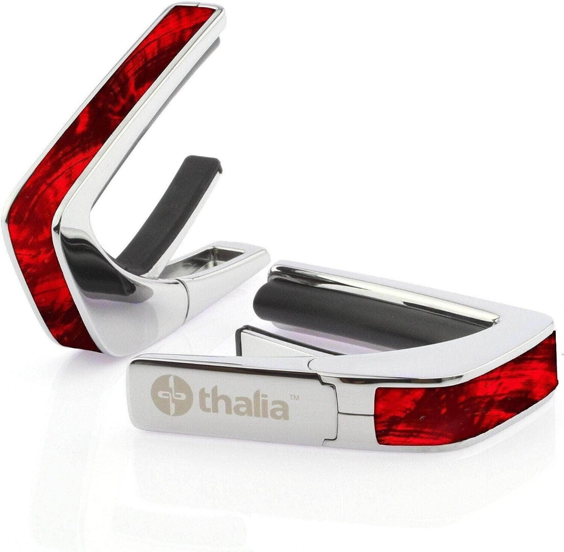 Thalia Exotic Series Guitar Capo, Chrome w/ Red Angel Wing Inlay, CC-200-RW