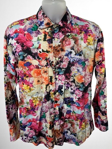 Tallia Herren Blumen Langarm Button-Down Hemd Medium Tropical Hawaiian Aloha - Bild 2 von 8