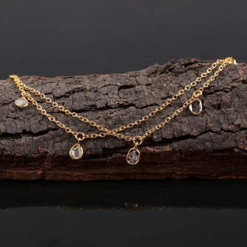 2 CTW Natural Diamond Polki Slice Long Chain Necklace In 925 Sterling Silver PN4 - Picture 2 of 6