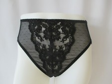 VINTAGE VANITY FAIR SHEER BLACK NYLON LACE HI-CUT BRIEF PANTIES USA MADE LARGE