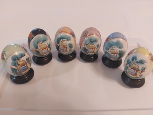 Set of 6 Vintage Japanese Satsuma Hand Painted Porcelain Eggs With Stands - Picture 2 of 18