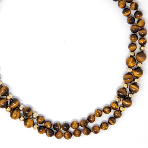 Vintage Tiger Eye Hand Knotted Double Strand Necklace & 14K Gold or Filled Beads - Picture 6 of 10