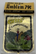 Vintage Emblem Travel Sticker Chris Campground Spearfish South Dakota Gold Foil