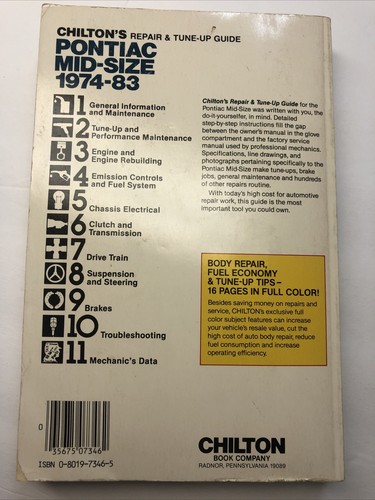 Chilton Repair Manual 7346 Pontiac Mid-Size 1974-83 NOS 7346 - Picture 2 of 6