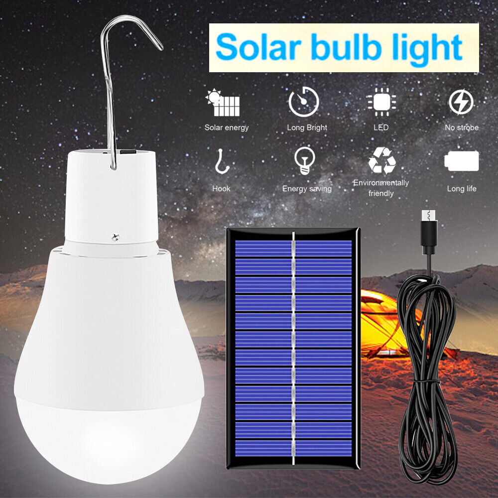 15W LED Solar Panel Bulb Light Tent Lamp Yard Garden Portable Camping Outdoor US