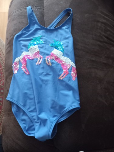 Stunning blue sequin Unicorn girl's swimsuit from M&S KIDS Size 12-13 YO, NWT - Picture 4 of 12