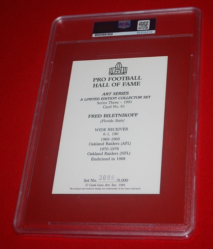 RAIDERS Fred Biletnikoff Gem Mint 10 PSA DNA Slabbed Signed Goal Line Art Card - Picture 4 of 4