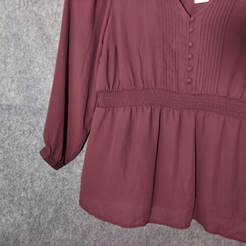 Torrid Tunic Plus 3 3X Smocked Pleated Chiffon Brown Boho Cottage Prairie - Picture 3 of 20