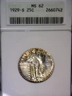 1929s ANACS MS62 Standing Liberty Silver Quarter BU + Coin NICE ORIGINAL #1  NR