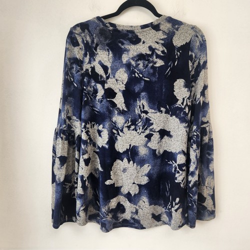 Simply Vera Wang Lightweight Knit Floral Long Sleeve Shirt Sweater Blue Size S - Picture 2 of 7